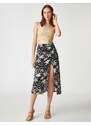 Koton Midi Length Skirt Draped and Slit Linen Blend