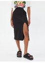 Koton Pencil Midi Skirt with a slit Elastic Waist