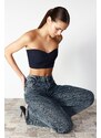 Trendyol Navy Blue Strapless Bodice Crop Woven Blouse