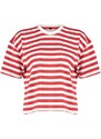 Trendyol Red Striped 100% Cotton Asymmetrical Loose/Relaxed Cut Knitted T-Shirt