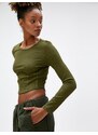 Koton Long Sleeve T-Shirt Crop Waist Corset Crew Neck