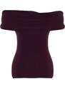 Trendyol Plum Carmen Neck Fitted Stretchy Crop Knitted Blouse