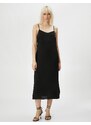 Koton Midi Dress with Thin Straps and Slit Detailed.