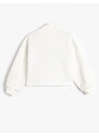 Koton Crop Oversize College Sweatshirt Stand-Up Collar with Shark Zip