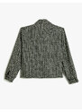 Koton Tweed Jacket Faux Leather Detailed Pocket Buttoned