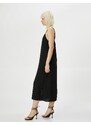 Koton Midi Dress with Thin Straps and Slit Detailed.