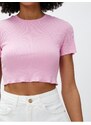 Koton Crop T-Shirt Ribbed Short Sleeve Crew Neck