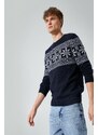 Koton Crew Neck Sweater Ethnic Pattern Wool Blend