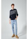 Koton Crew Neck Sweater Ethnic Pattern Wool Blend