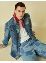 Koton Checkered Denim Jacket With Pocket Detailed Buttons Color Block