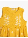 Koton Sleeveless T-Shirt with Embroidered Flowers and Ruffles in a loose fit.