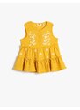 Koton Sleeveless T-Shirt with Embroidered Flowers and Ruffles in a loose fit.