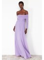 Trendyol Lilac Carmen Collar Tulle Long Evening Evening Dress