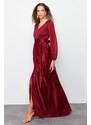 Trendyol Burgundy Satin Belt Detailed Long Evening Dress