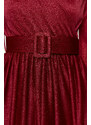 Trendyol Burgundy Satin Belt Detailed Long Evening Dress