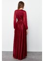 Trendyol Burgundy Satin Belt Detailed Long Evening Dress