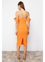 Trendyol Orange Fitted Woven Corset Detailed Elegant Evening Dress