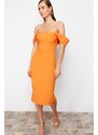 Trendyol Orange Fitted Woven Corset Detailed Elegant Evening Dress