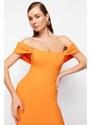 Trendyol Orange Fitted Woven Corset Detailed Elegant Evening Dress