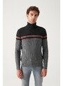 Avva Men's Anthracite Full Turtleneck Block Colored Standard Fit Normal Cut Woolen Sweater