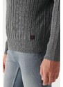 Avva Men's Anthracite Full Turtleneck Block Colored Standard Fit Normal Cut Woolen Sweater