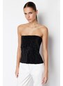 Trendyol Black Pleat Regular/Normal Fit Strapless Collar Stretch Knitted Blouse