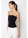 Trendyol Black Pleat Regular/Normal Fit Strapless Collar Stretch Knitted Blouse