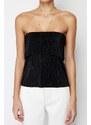 Trendyol Black Pleat Regular/Normal Fit Strapless Collar Stretch Knitted Blouse