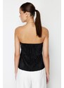 Trendyol Black Pleat Regular/Normal Fit Strapless Collar Stretch Knitted Blouse