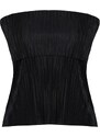 Trendyol Black Pleat Regular/Normal Fit Strapless Collar Stretch Knitted Blouse