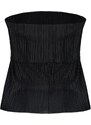 Trendyol Black Pleat Regular/Normal Fit Strapless Collar Stretch Knitted Blouse