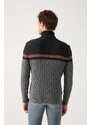 Avva Men's Anthracite Full Turtleneck Block Colored Standard Fit Normal Cut Woolen Sweater