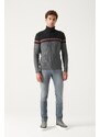 Avva Men's Anthracite Full Turtleneck Block Colored Standard Fit Normal Cut Woolen Sweater