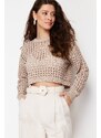 Trendyol Mink Super Crop Openwork/Perforated Knitwear Sweater