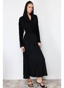 Trendyol Black Double Breasted Neck Hooded Elegant Knitted Dress