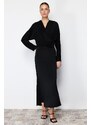 Trendyol Black Double Breasted Neck Hooded Elegant Knitted Dress