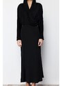 Trendyol Black Double Breasted Neck Hooded Elegant Knitted Dress