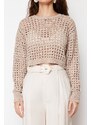 Trendyol Mink Super Crop Openwork/Perforated Knitwear Sweater