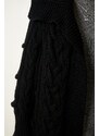 Happiness İstanbul Women's Black Wide Collar Patterned Long Knitwear Cardigan
