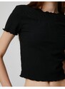 Koton Crop T-Shirt Short Sleeve Crew Neck Ruffle Detail