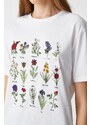 Koton Floral Printed T-Shirt Crew Neck Short Sleeved