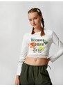 Koton Long Sleeve T-Shirt with a Crop Print Crew Neck