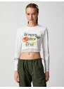 Koton Long Sleeve T-Shirt with a Crop Print Crew Neck