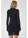 Happiness İstanbul Women's Black Chiffon Sleeve Gathered Knitted Dress