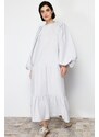 Trendyol Stone Balloon Sleeve Layered Cotton Woven Dress