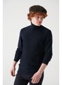 Avva Men's Navy Blue Full Turtleneck Front Textured Cotton Standard Fit Regular Cut Knitwear Sweater