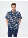 Koton Summer Shirt with Floral Short Sleeves, Classic Collar