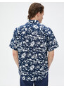 Koton Summer Shirt with Floral Short Sleeves, Classic Collar