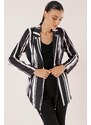 By Saygı Striped Longitudinal Drawstring Waist Folded Sleeve Jacket