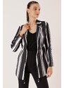 By Saygı Striped Longitudinal Drawstring Waist Folded Sleeve Jacket